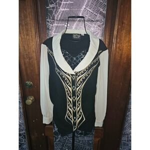 Vintage Bob Mackie Wearable Art Embroidered Tuxedo Statement Designer Blouse